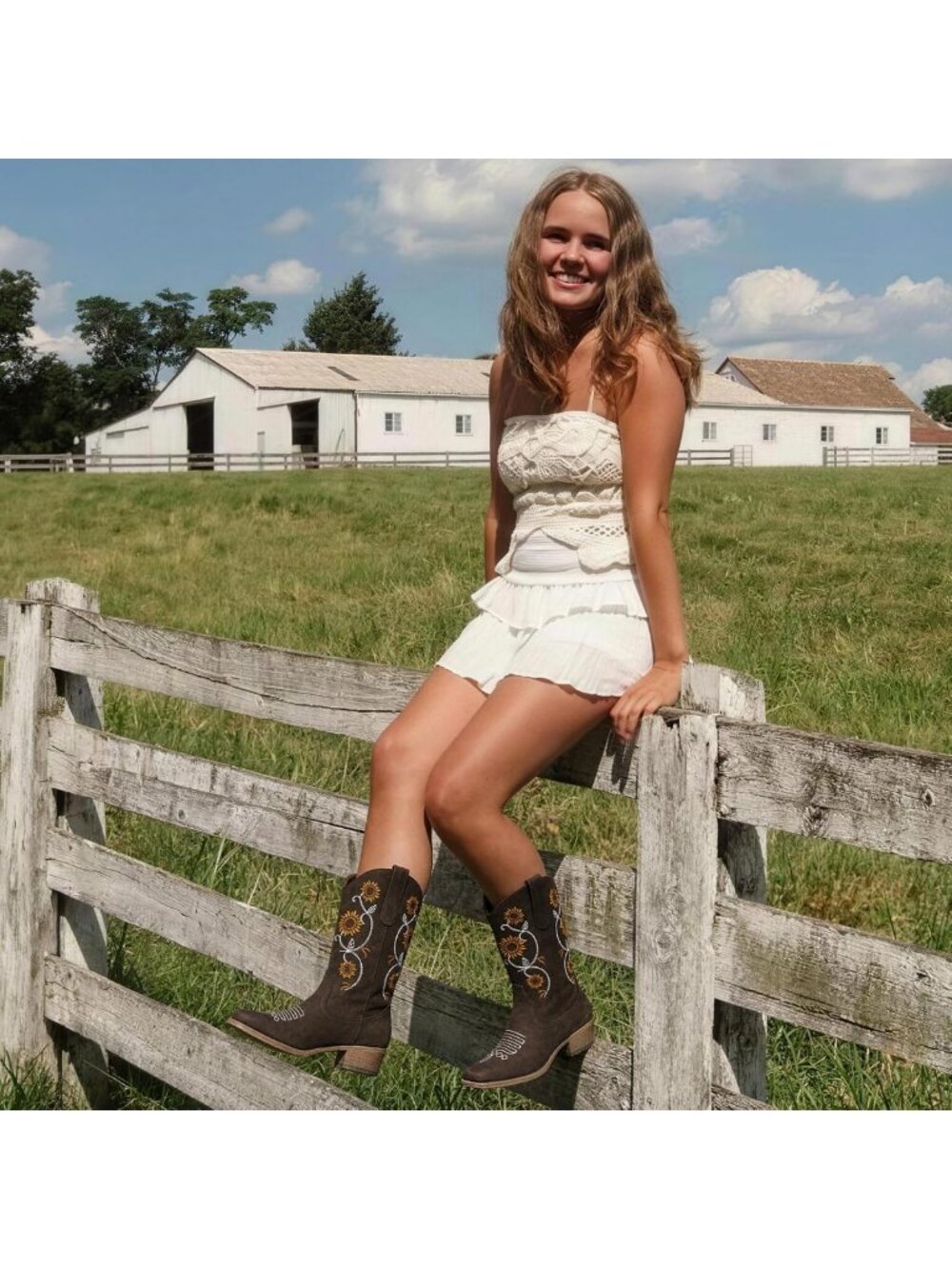 Mid Calf Floral Embroidered Cowboy Boots for Women - Retro Square Toe, Perfect - Picture 2 of 6